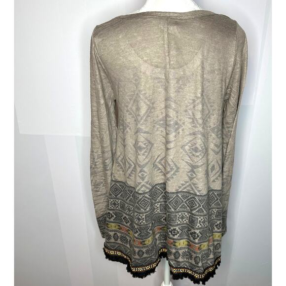 Blu Pepper Anthro Boho Colorful Embroidery Fringe Gray Aztec Sweater Shirt Small - Picture 6 of 8